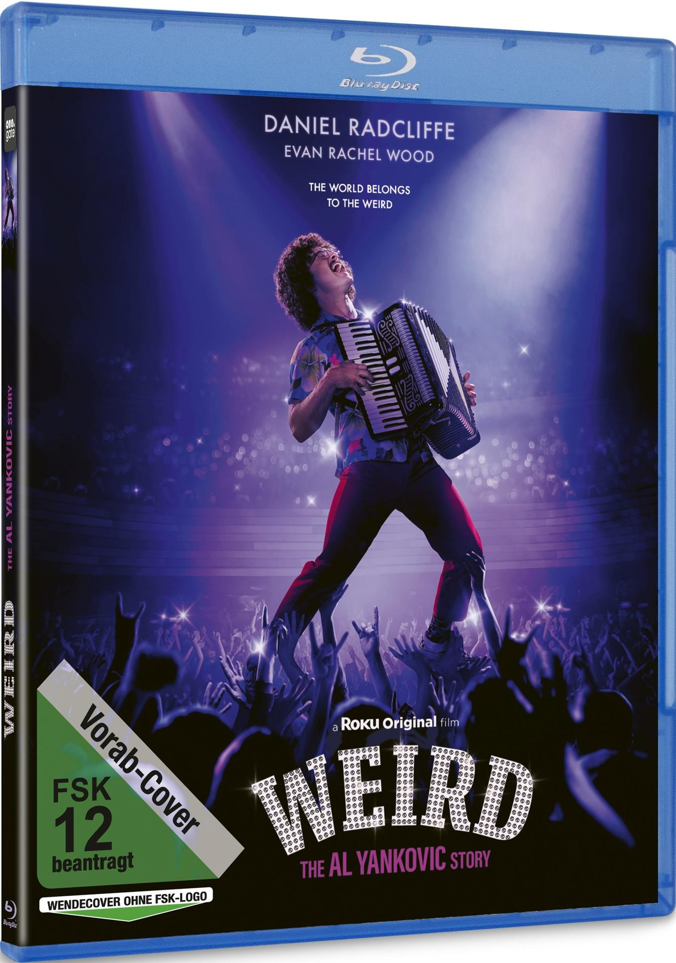 Blu-ray-Disc-Cover von "Weird: The Al Yankovic Story". Al Yankovic spielt Akkordeon auf der Bühne, mit Publikum.