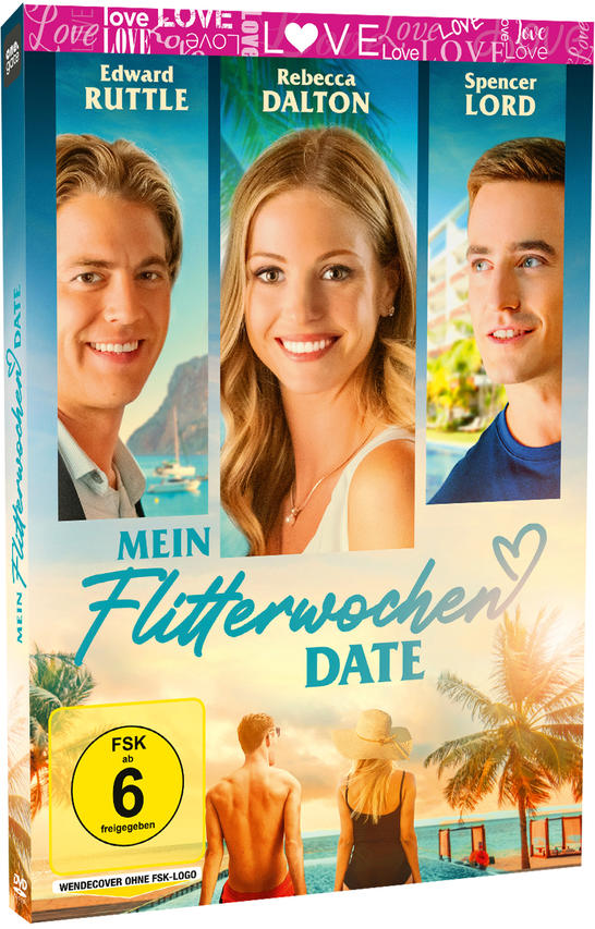DVD-Cover für Mein Flitterwochen Date. Drei Personen sind auf dem Cover. Strandhintergrund.