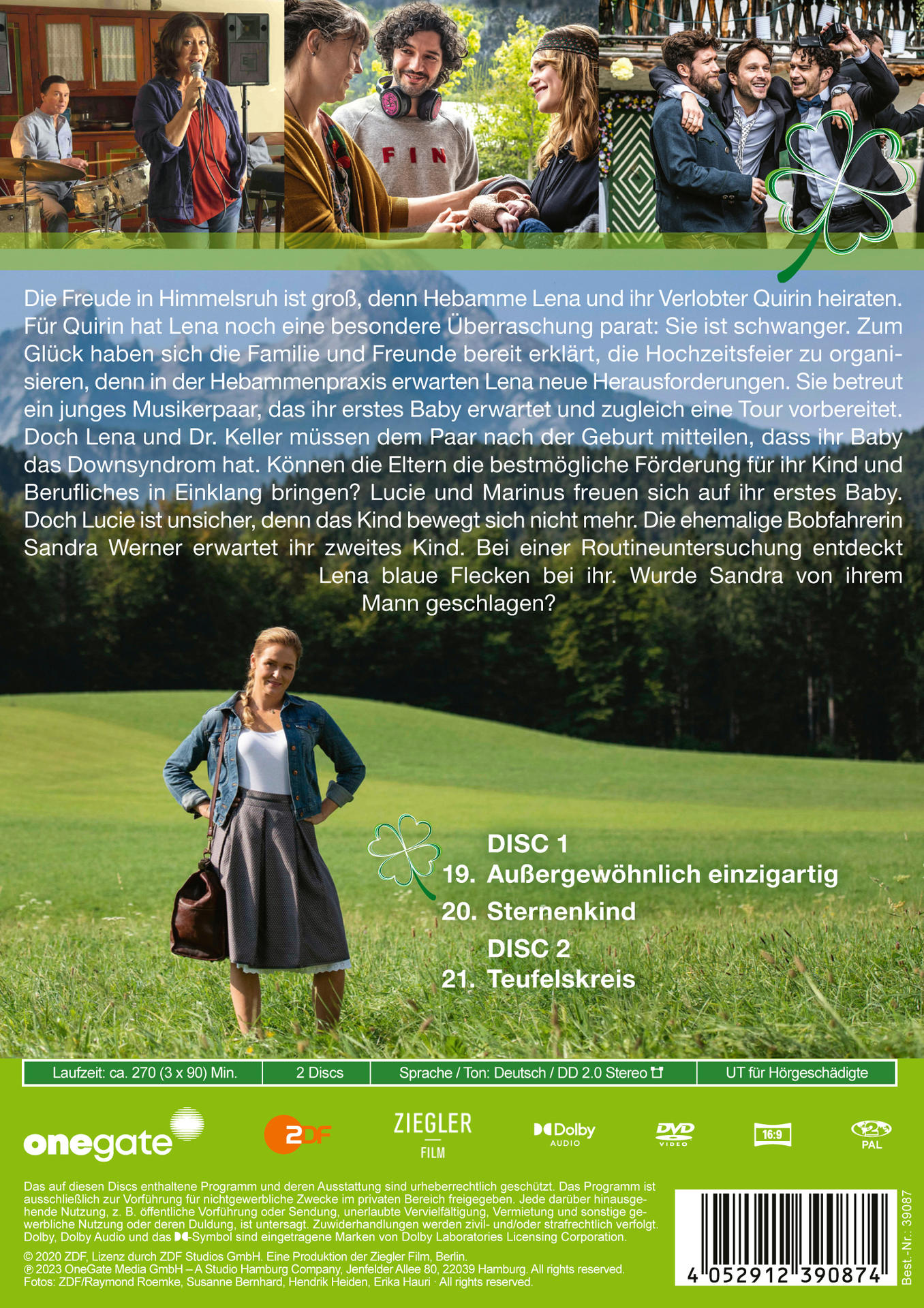 DVD-Hülle mit Text und Bildern. Auf der Vorderseite ist eine Frau abgebildet. Mehrere Personen im Hintergrund.