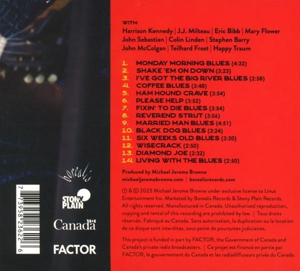 Albumcover mit Text und Titelliste, daneben eine Schallplatte, weißer Hintergrund.