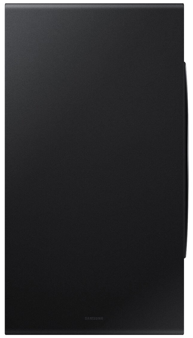 Czarne drzwi lodówki z uchwytem po prawej stronie, minimalistyczny design.