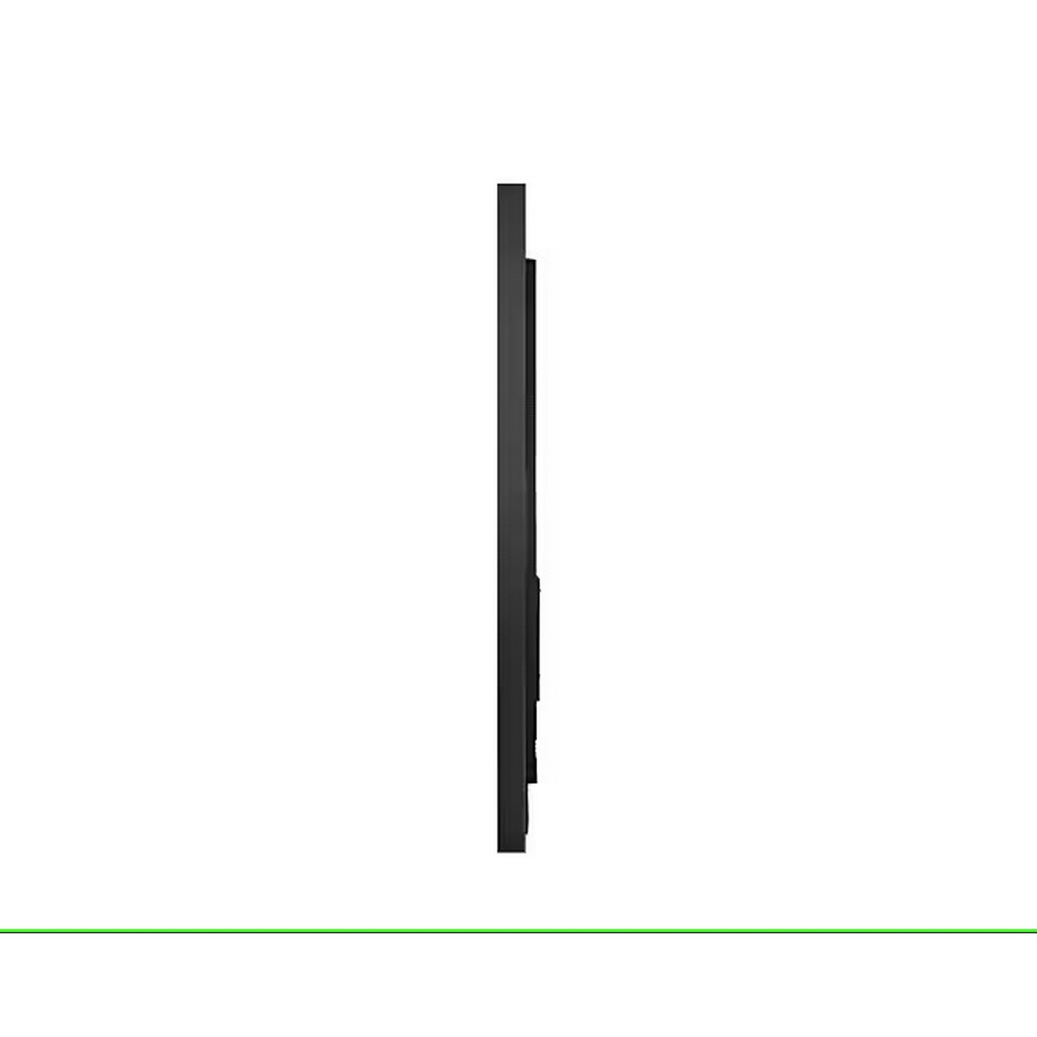 Een zwarte tv, zijaanzicht, met een groene lijn aan de onderkant.