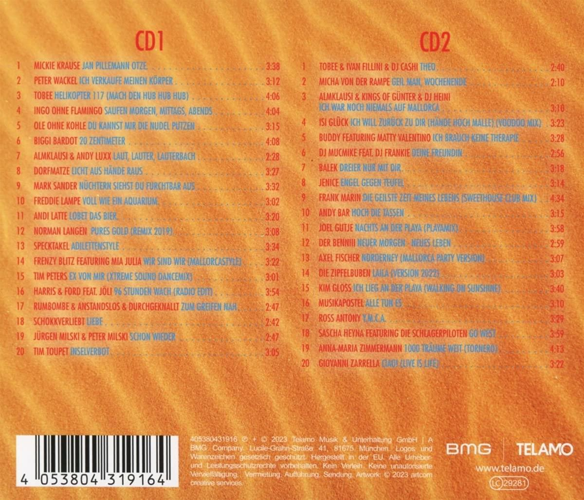 CD-Cover mit zwei Discs, Auflistung der Songtitel und Künstlernamen. Das Cover ist farbenfroh.