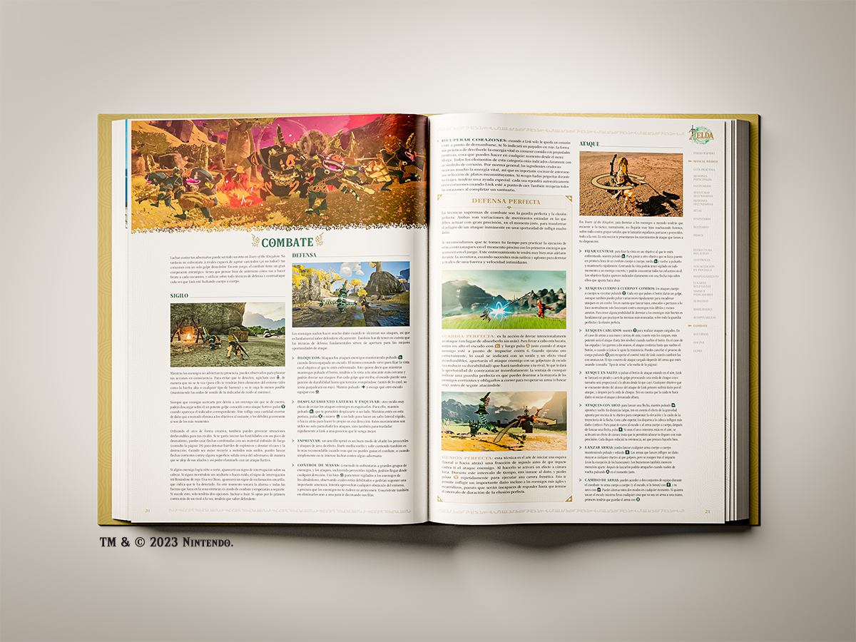Libro abierto con ilustraciones y texto coloridos, que representa un videojuego.