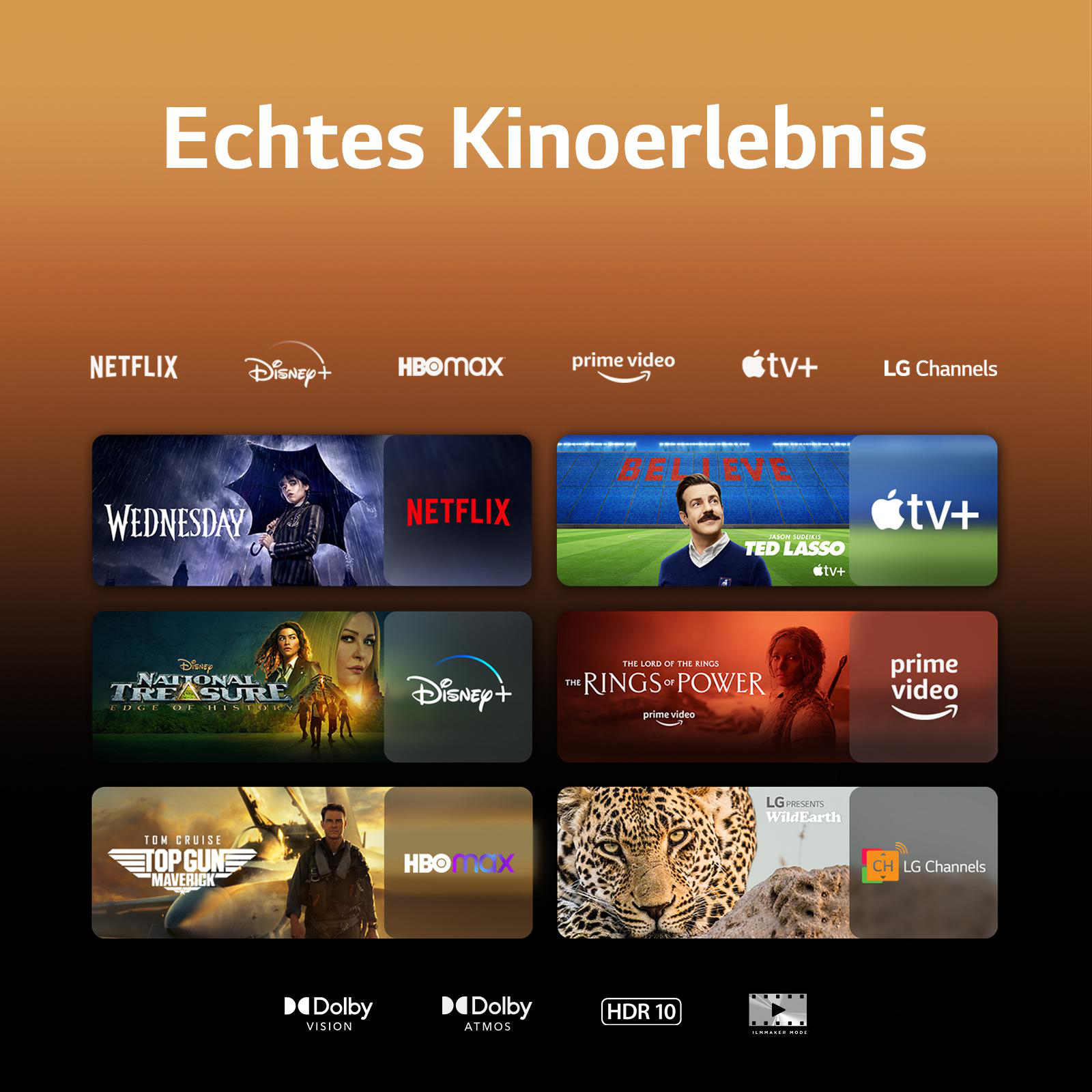 Bild mit Logos von Streaming-Diensten. Enthält Netflix, Disney+, HBO Max, Prime Video und mehr.