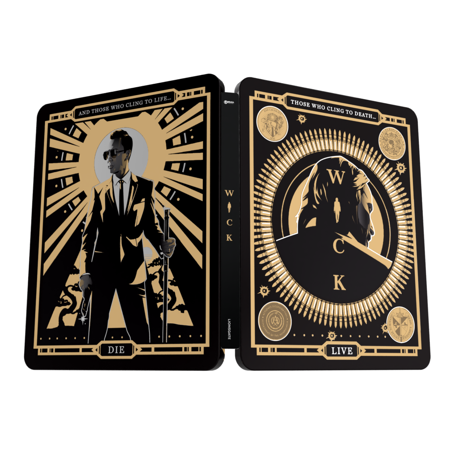 Twee zwarte dvd-hoesjes met gouden letters en afbeeldingen uit de film 'John Wick'.