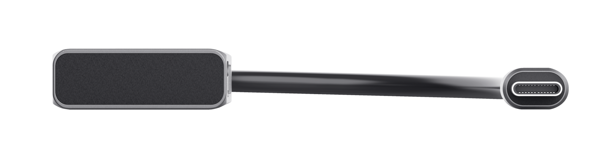 Fekete USB-C adapter USB-C véggel és téglalap alakú porttal.