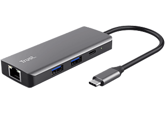 TRUST Dalyx 6in1 USB Type-C adapter, HDMI 2.0, RJ-45 Gigabit LAN, 2x USB 3.1, 2x USB-C, ezüst (24968)