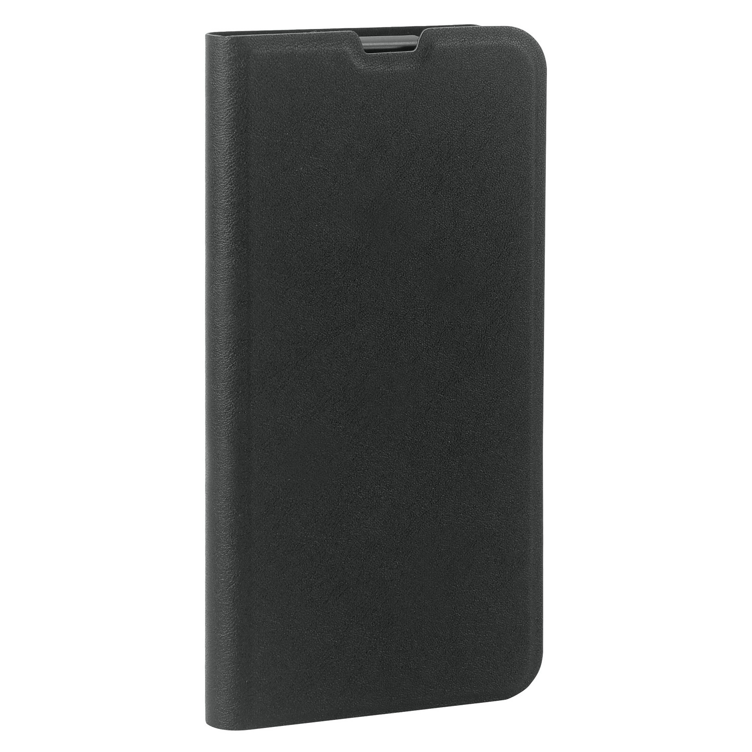 Housse de téléphone noire. Elle est fermée. La surface est lisse.