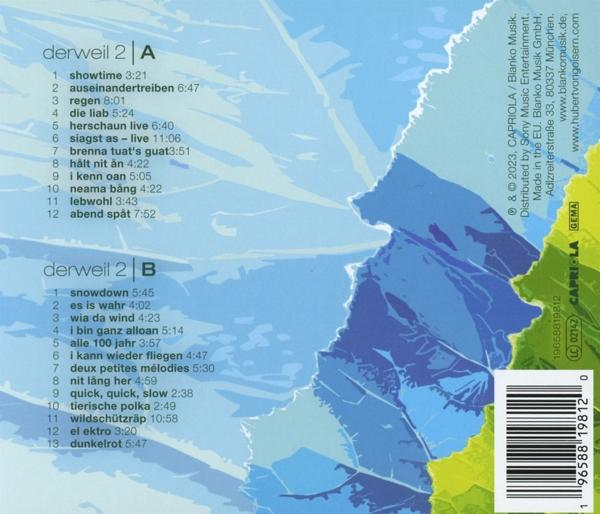 CD-Cover mit Trackliste und künstlerischem Design. Es wird ein blaues und weißes Farbschema verwendet.