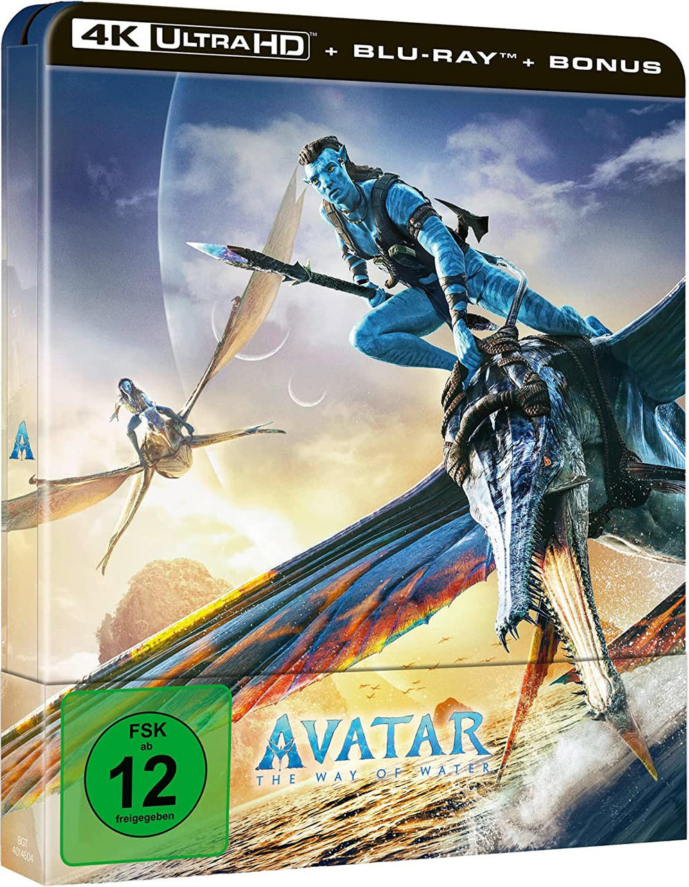 Avatar: The Way of Water Blu-ray Box mit Cover-Art der Na'vi-Charaktere.