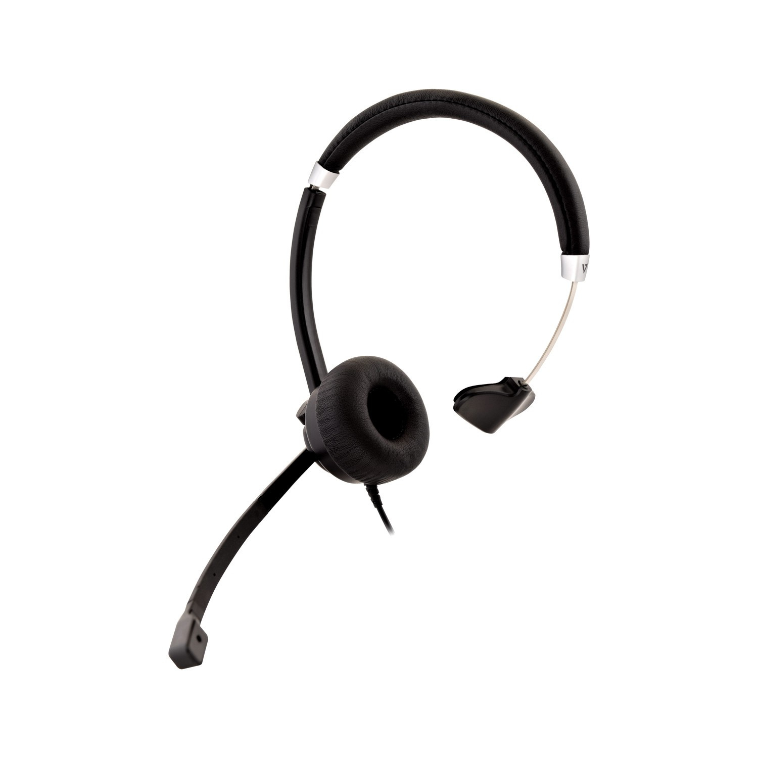 Auriculares con micrófono. Micrófono y auricular negros, detalles plateados.