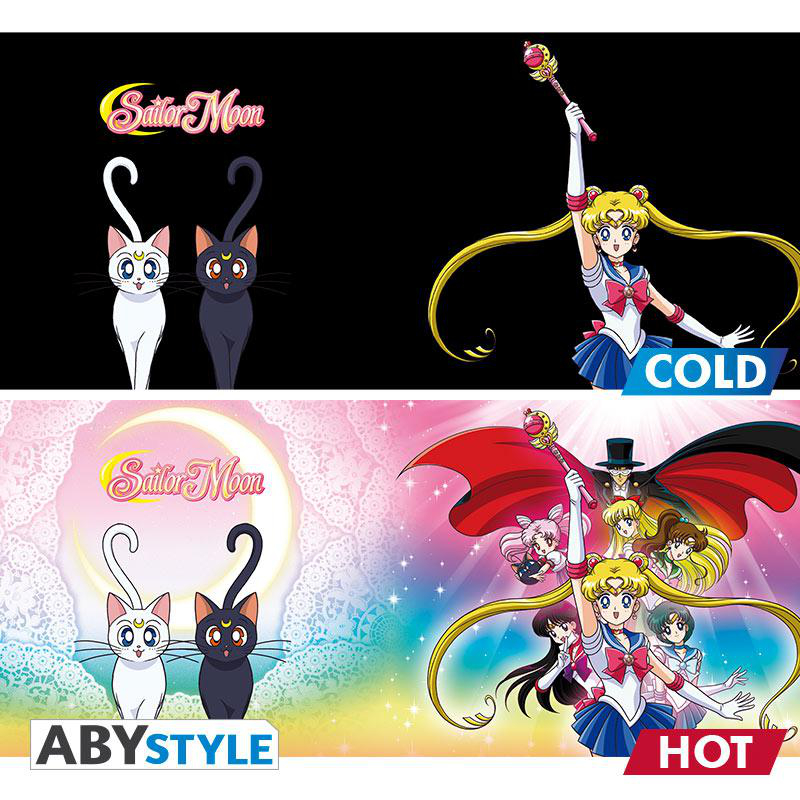 Sailor Moon-Merchandise. Eine Seite zeigt einen dunklen Mond, die andere einen hellen.