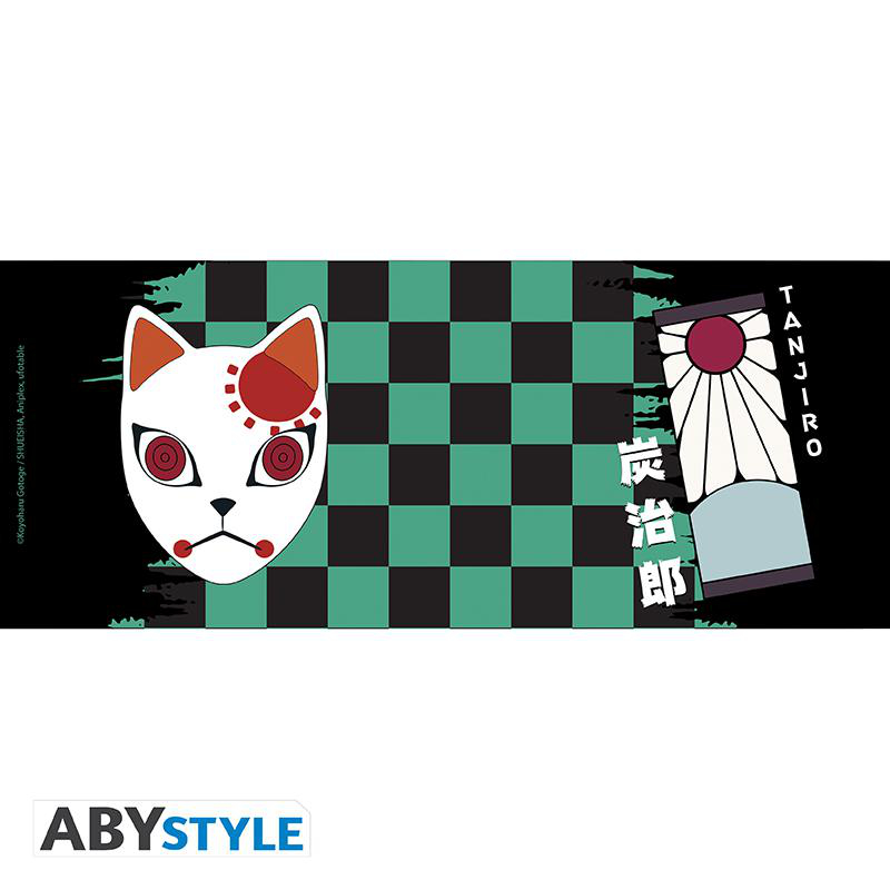 Anime-Matte mit weißer Maske, Schachbrettmuster und Text.