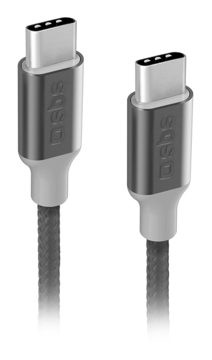 Dwa kable USB-C na białym tle. Kable są szare ze srebrnymi złączami.