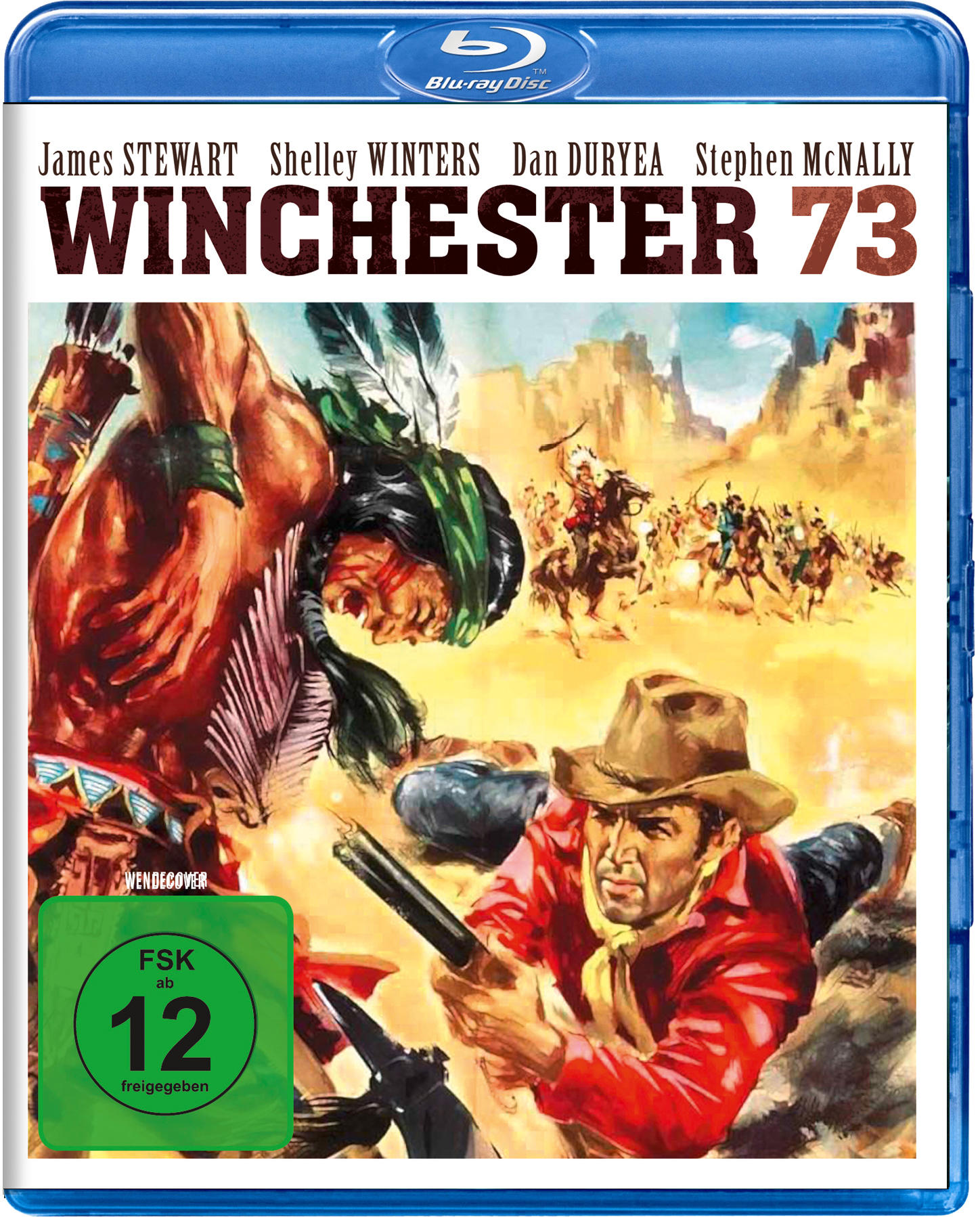 Blu-ray-Hülle, Filmcover mit Kampfszene, James Stewart und Filmtitel: Winchester '73.