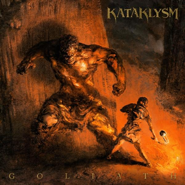 Albumcover 'Goliath' von Kataklysm, mit einer großen Figur, die eine kleinere in dunkler Umgebung angreift.