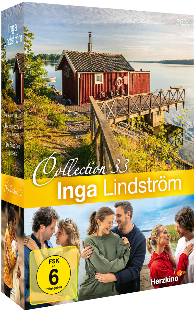 DVD-Box von Inga Lindström Collection 33. Menschen auf dem Cover. Weißer Hintergrund.