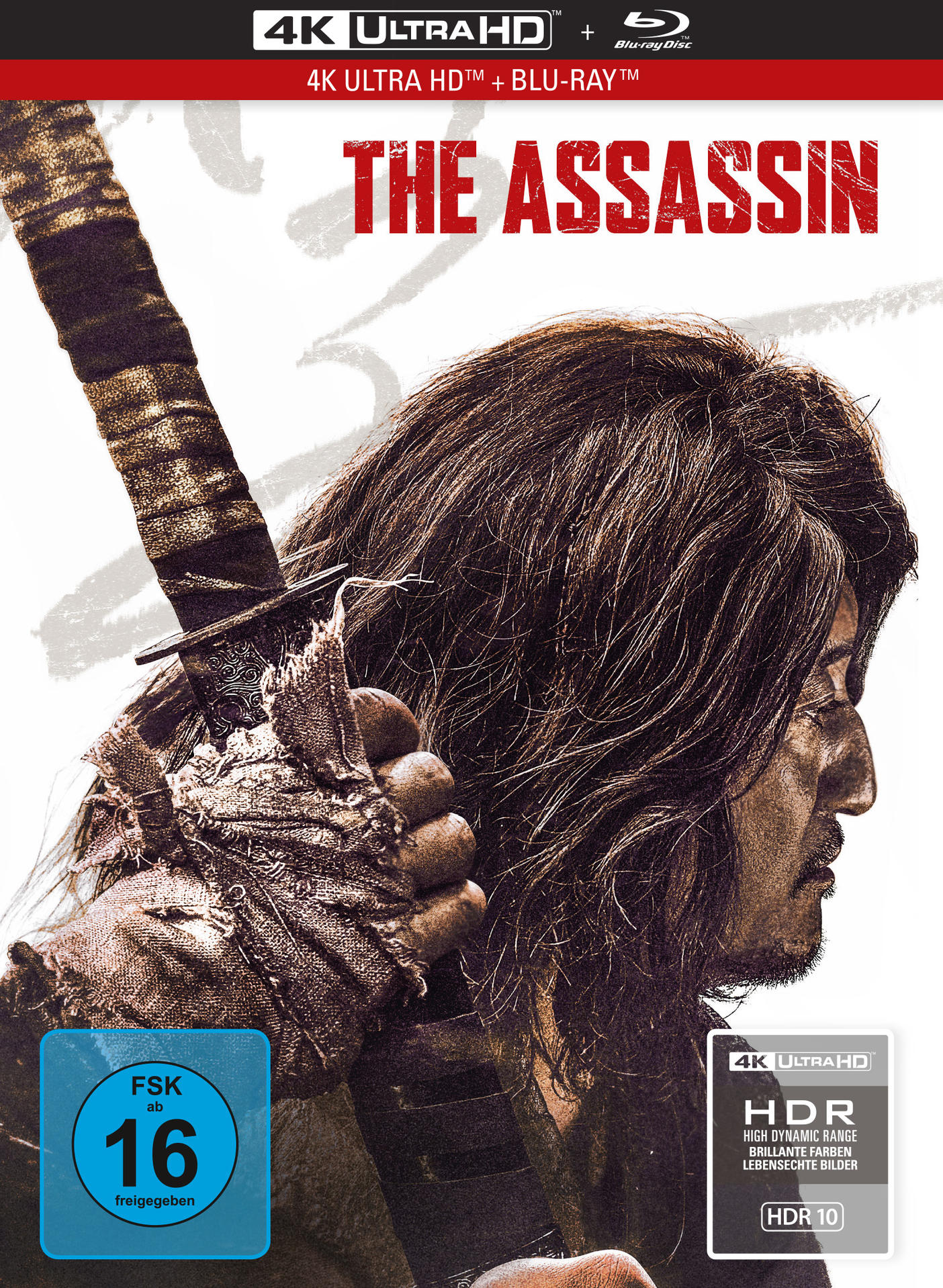 Filmcover von 'The Assassin' mit einem Mann, der ein Schwert hält, und rotem Text.