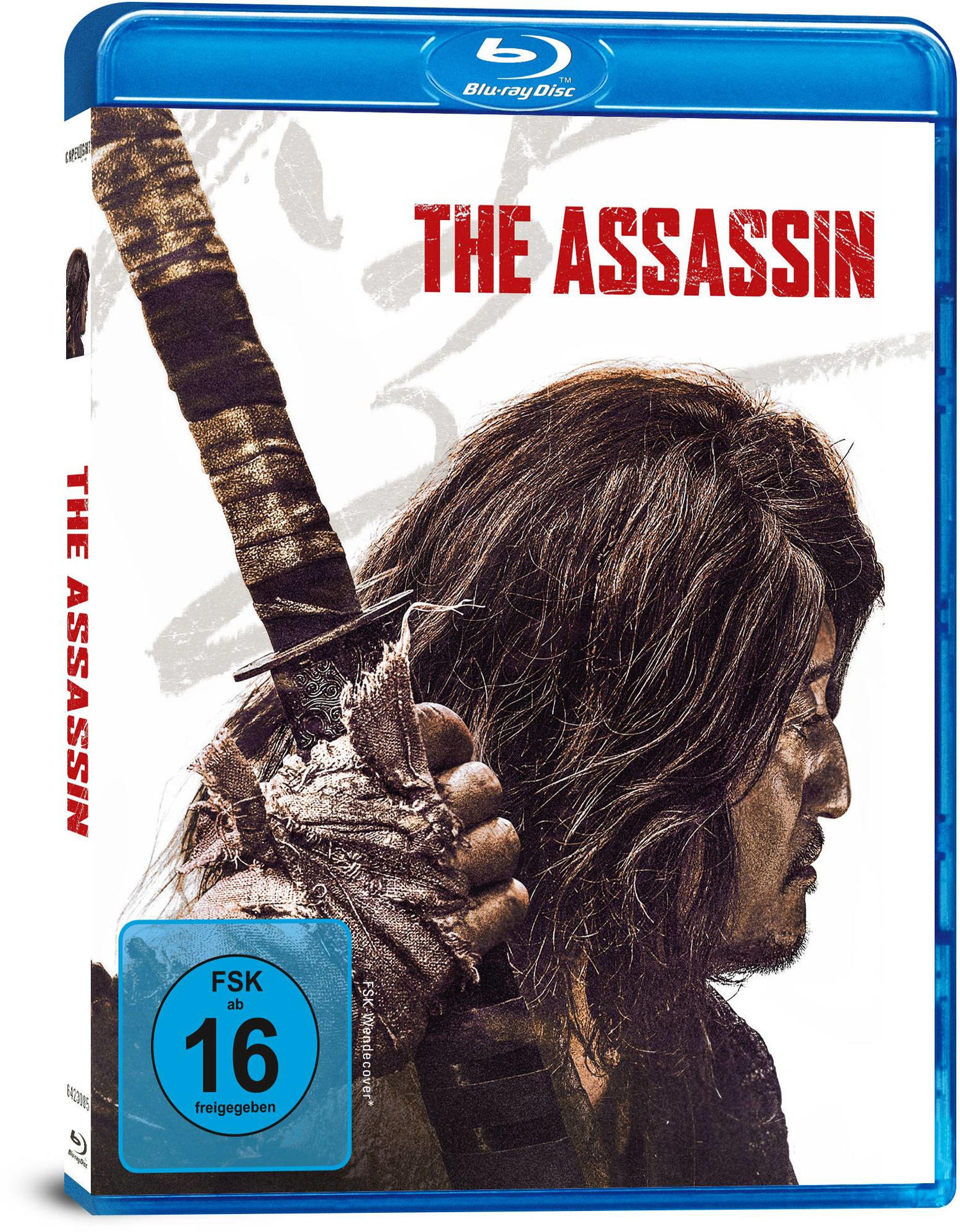 Blu-ray-Disc-Cover von The Assassin. Mann mit Schwert auf dem Cover. Blaue Hülle.