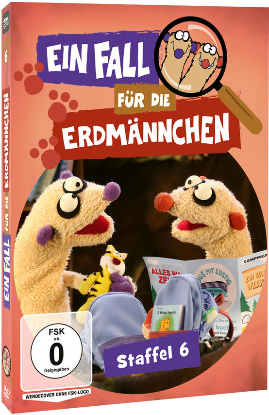 DVD-Cover zeigt zwei puppenartige Kreaturen. Der Titel lautet 'Ein Fall für die Erdmaennchen'.