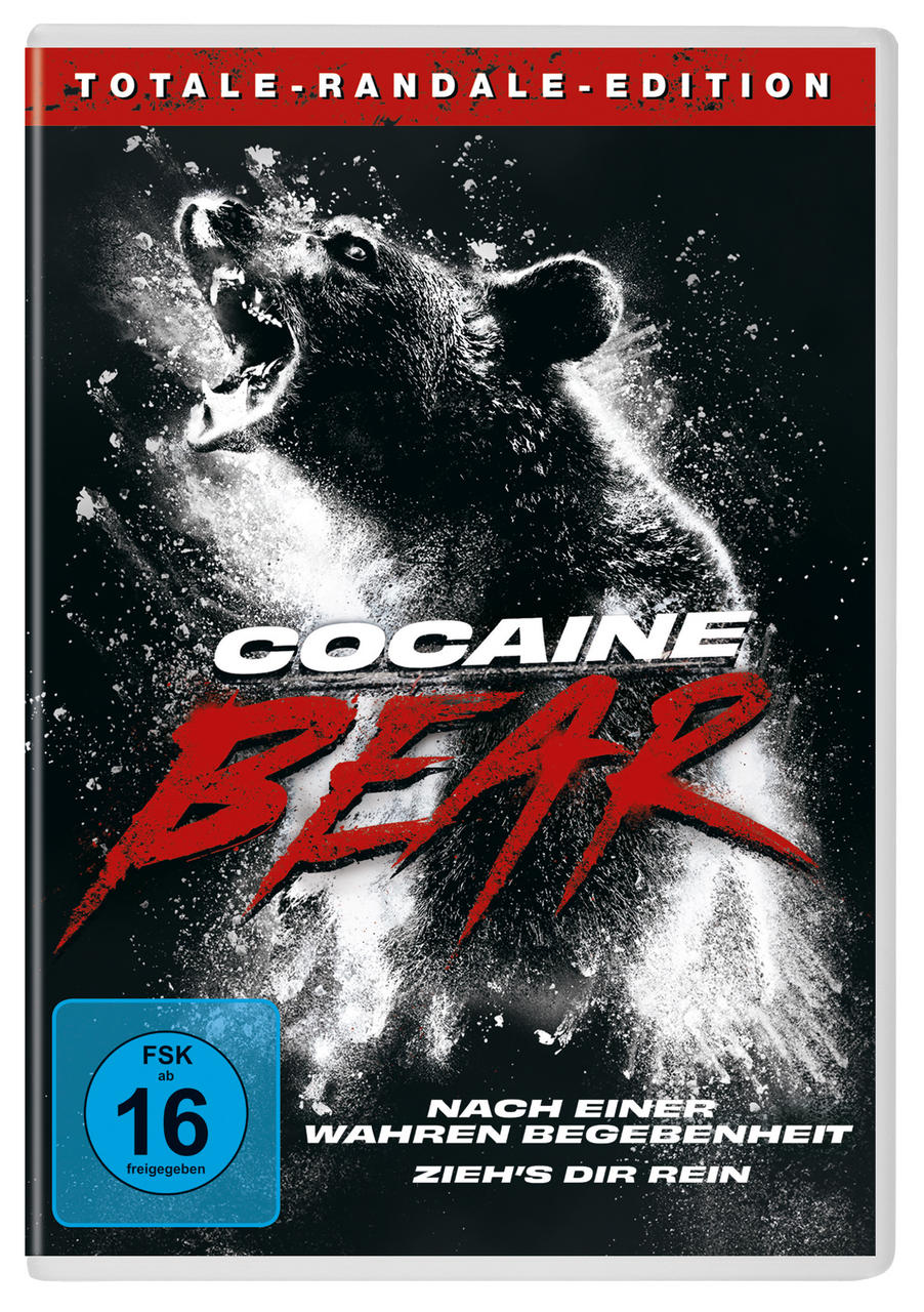 DVD-Cover, ein brüllender Bär, Titel: Cocaine Bear.