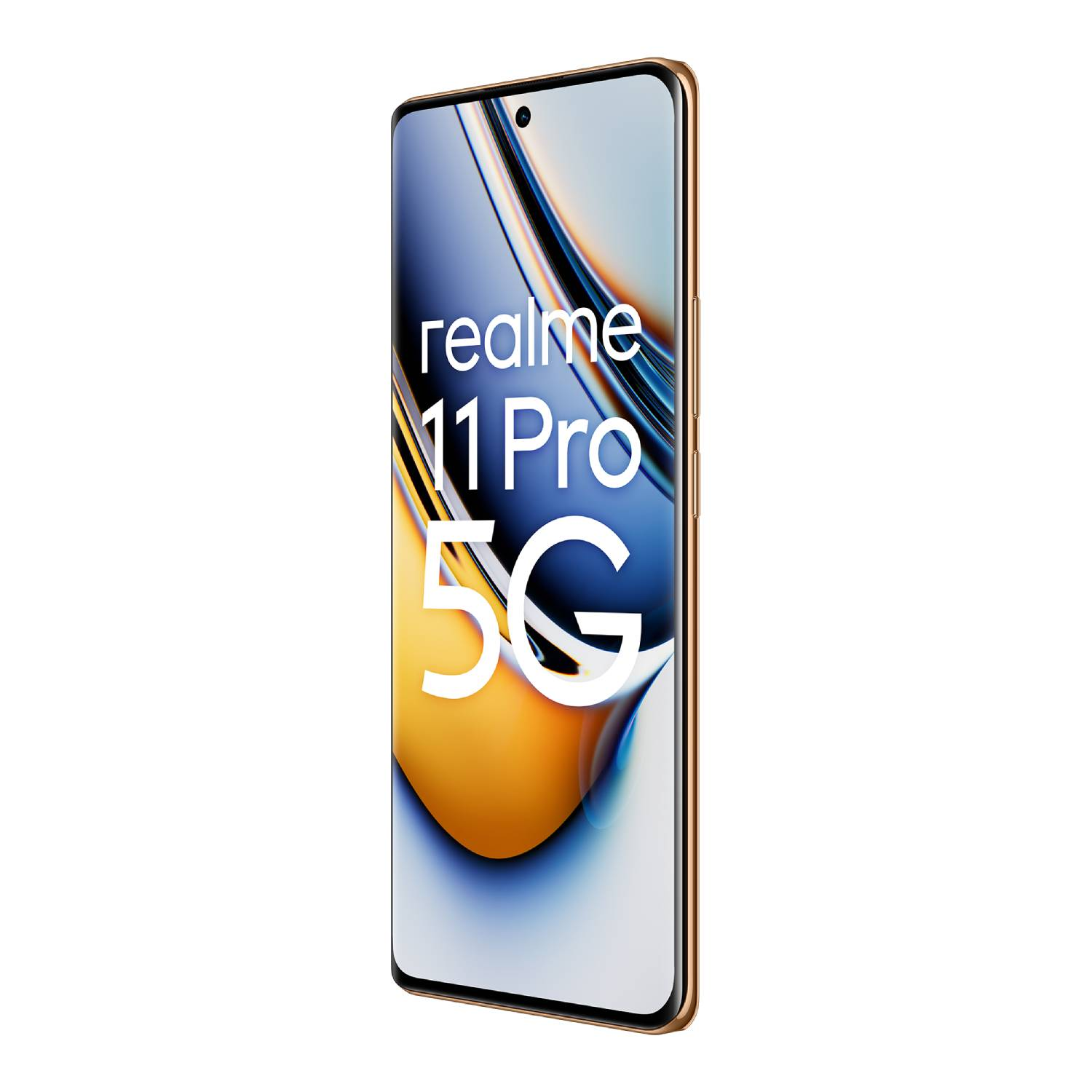 Un smartphone con marco dorado y pantalla con texto. El teléfono está sobre un fondo blanco.