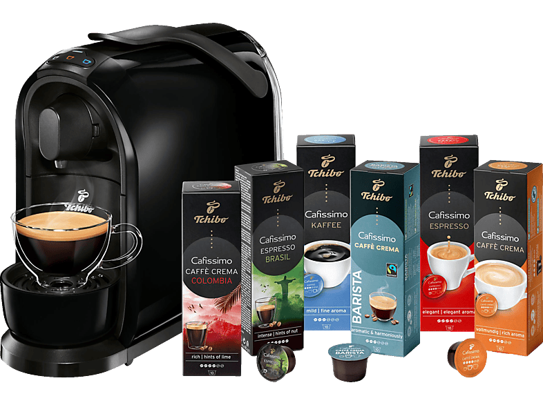 + (Espresso, 60 Kapselmaschine Schwarz TCHIBO Crema) Caffè Kapseln Pure Filterkaffee, CAFISSIMO