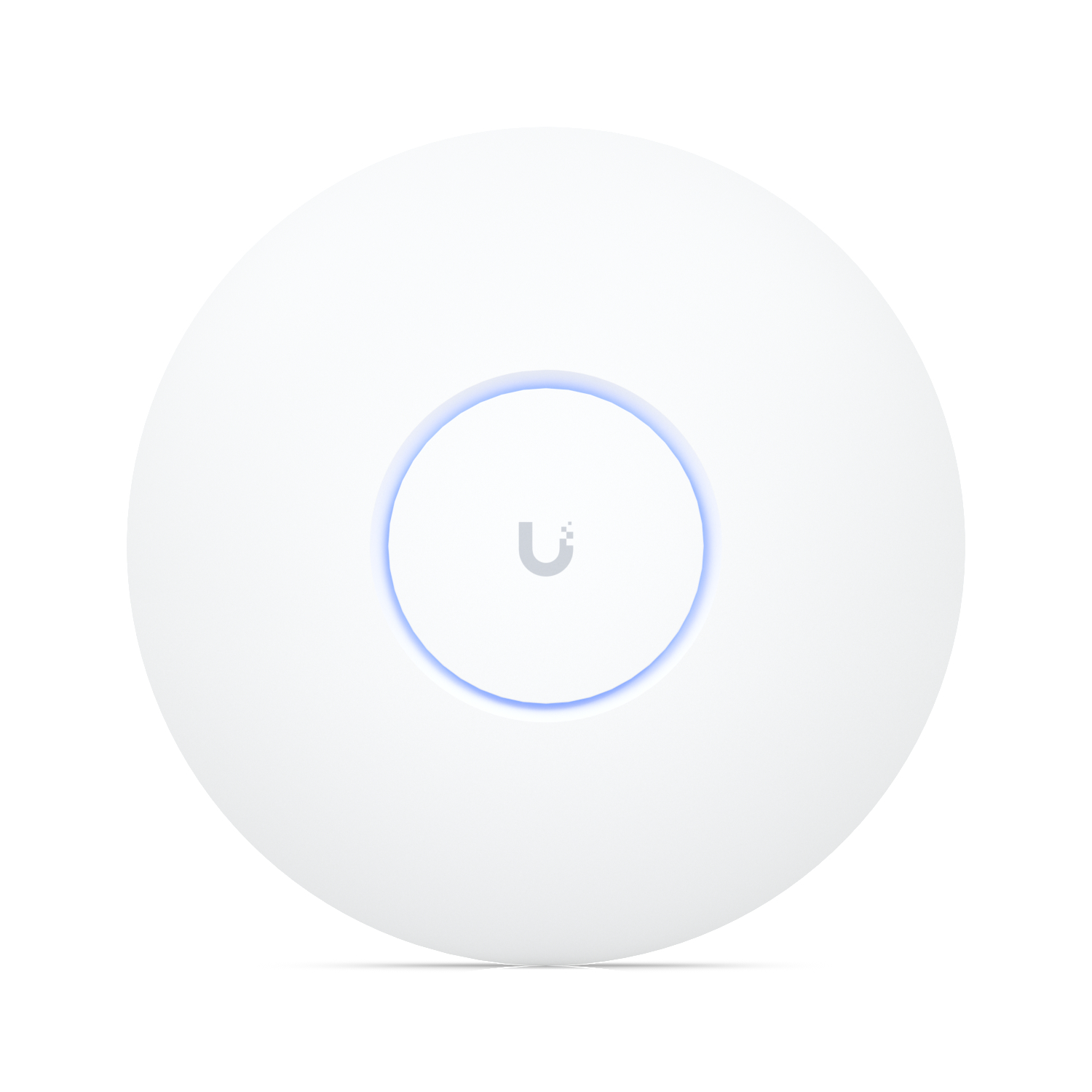 Weißer, runder WLAN-Zugangspunkt mit blauem Licht.