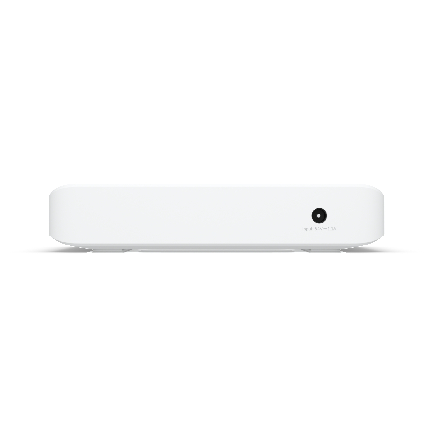 Ein weißes Router-ähnliches Gerät mit einem Eingang. 'Input: 54V=1.1A' steht drauf.