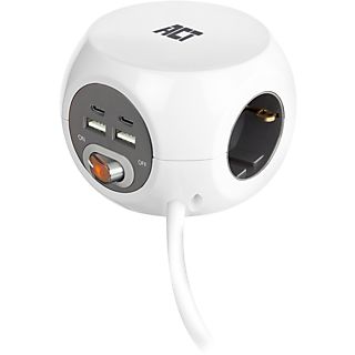 ACT Kubusvormige stekkerdoos 3x met 4 USB-poorten, 1,5m