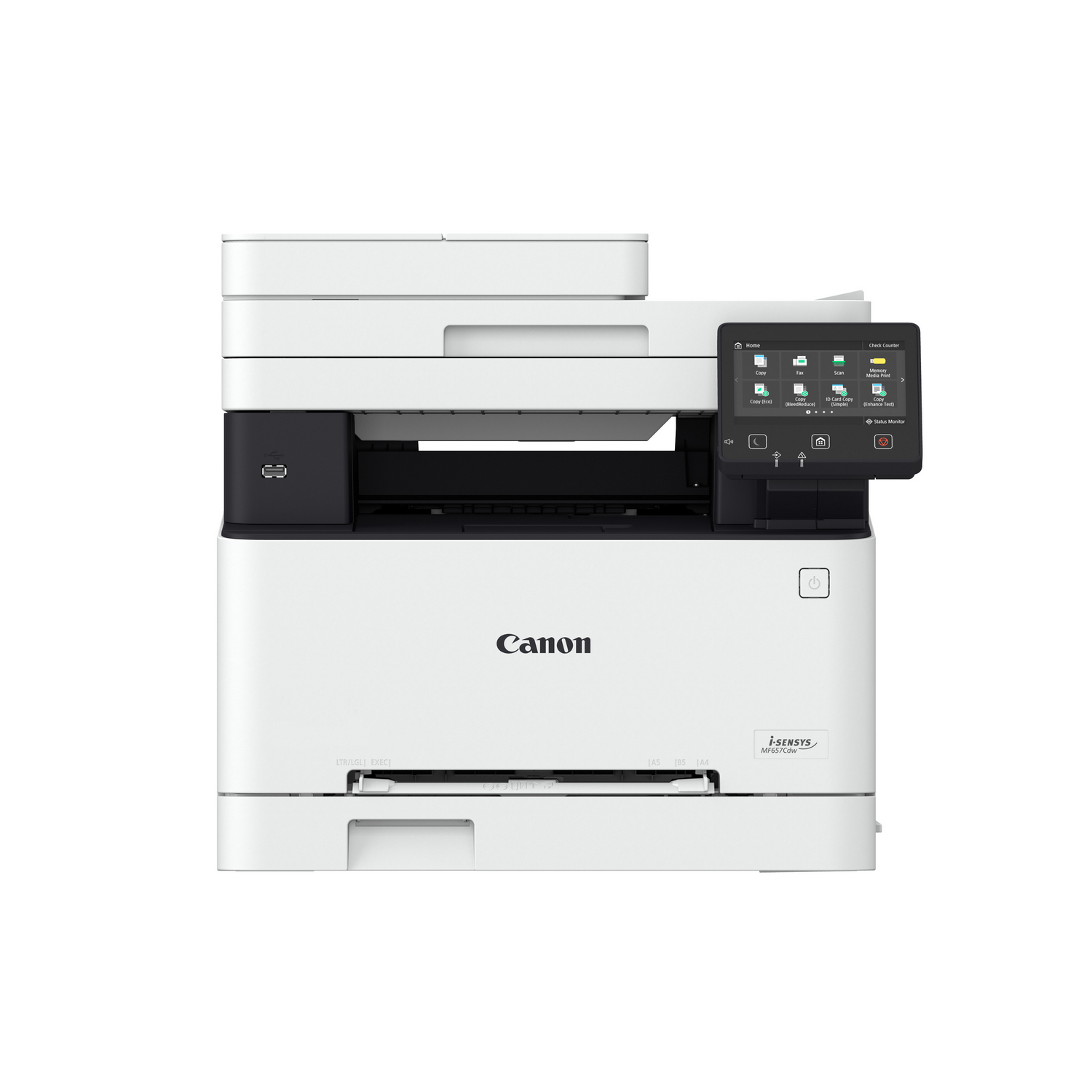 Une imprimante Canon blanche avec un écran tactile.
