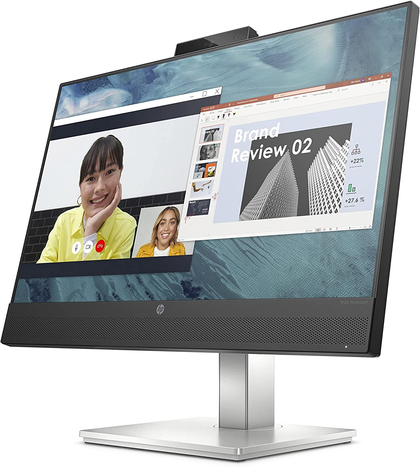 Monitor - HP M24, 24", Full HD, 5 ms, 75 Hz, USB Type-C®, HDMI, IPS, Micrófono, cámara web, Eyesafe®, Negro