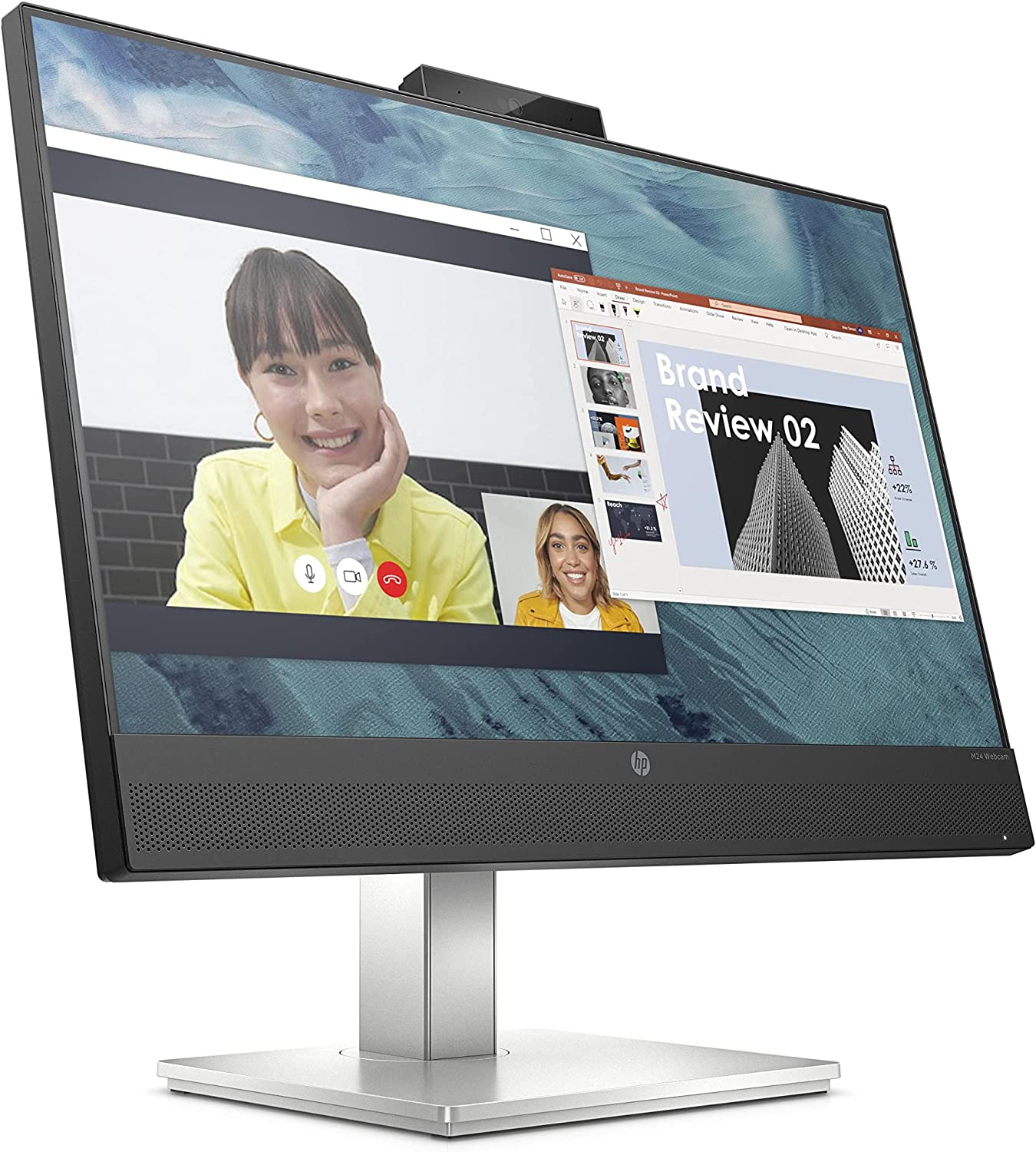 Monitor - HP M24, 24", Full HD, 5 ms, 75 Hz, USB Type-C®, HDMI, IPS, Micrófono, cámara web, Eyesafe®, Negro