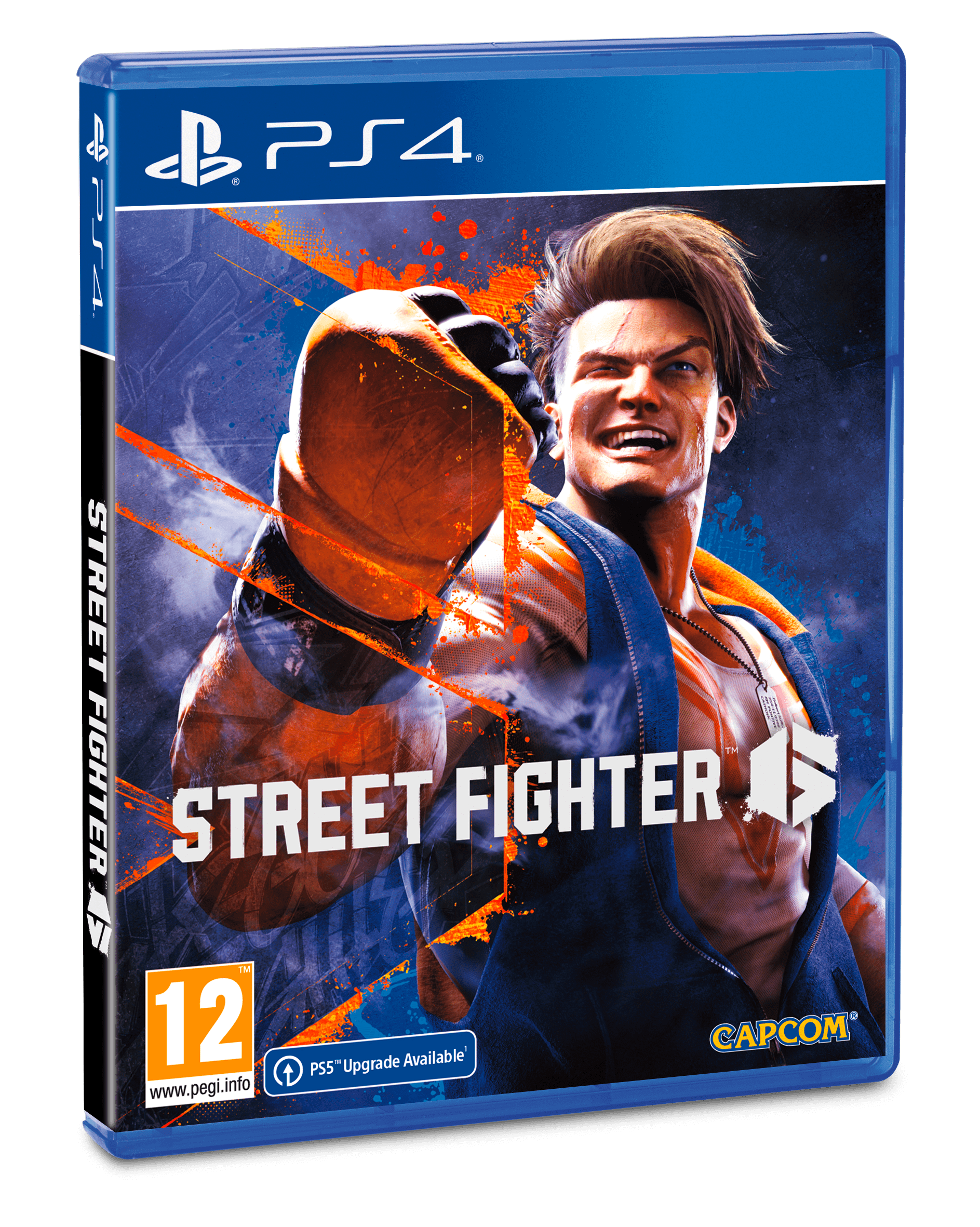 Street Fighter oyununun kutu sanatı. Yumruğunu kaldırmış, dövüşmeye hazır, oyunun başlığıyla kaslı bir adam gösteriyor.
