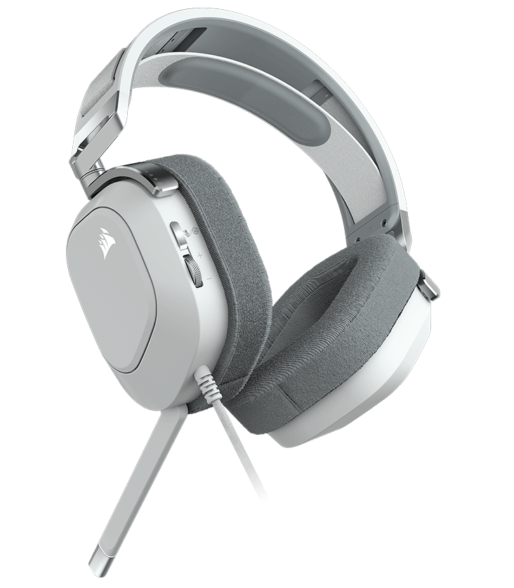 Fehér és szürke gamer headset mikrofonnal.
