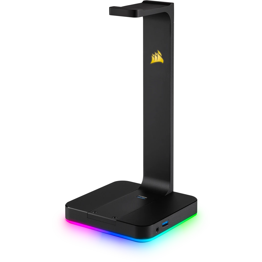 CORSAIR ST100 RGB Premium fejhallgató állvány, világítás, 2x USB port, fekete (CA-9011167-EU)