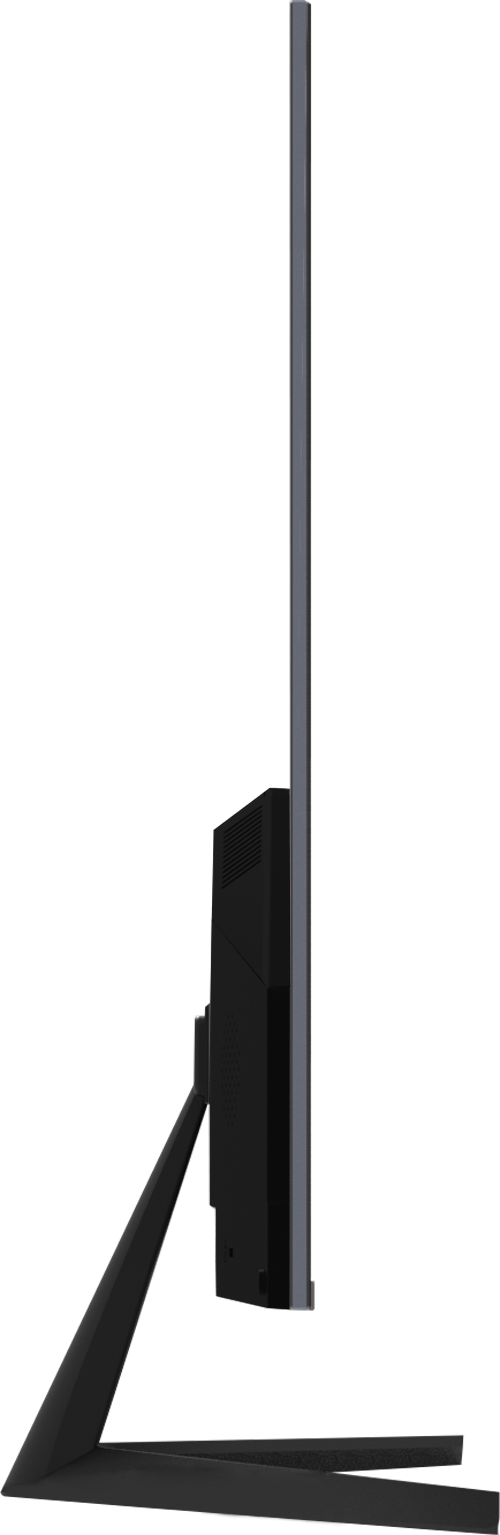 Seitenansicht eines Monitors mit Ständer, zeigt das schlanke Profil und Design.