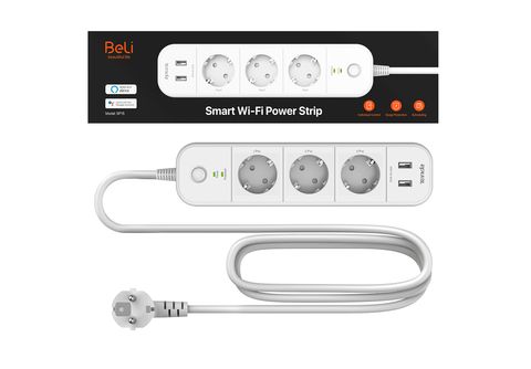 Regleta de alimentación con interruptor individual, 5 salidas y 2 puertos  USB, protección contra sobrecarga de 15 A, regleta de alimentación
