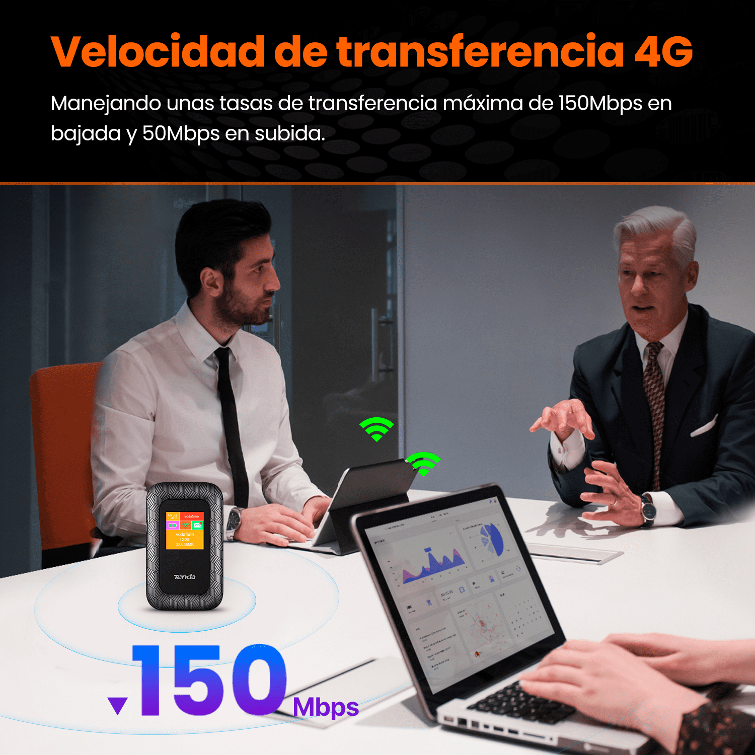 Router - Tenda 4G185, 4G WiFi, Hotspot red, MiFi, LTE 150Mbps, Hasta 10 Horas, Tarjeta SIM, Negro