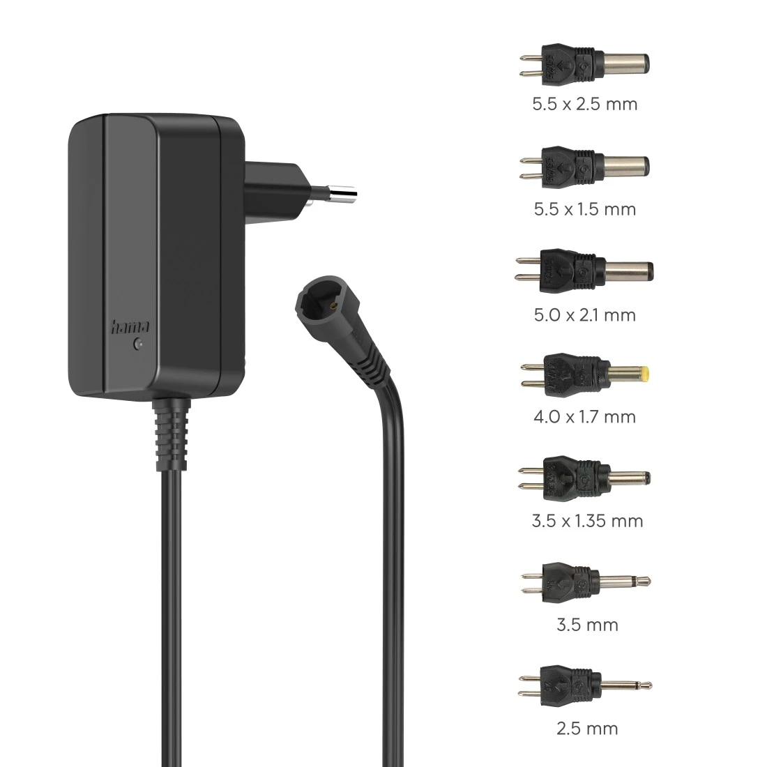 Fekete hálózati adapter több csúccsal, különböző elektronikai eszközökhöz.
