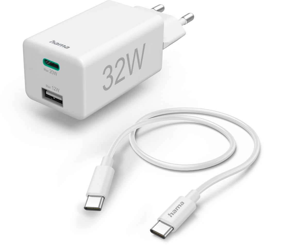 HAMA FIC E3 Univerzális hálózati töltő USB Type-C, USB-A, max 20W+12W, fehér (201692)