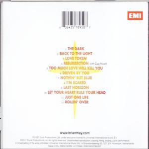 Rückseite einer Brian May CD mit Trackliste, mit gelbem Sternmuster.