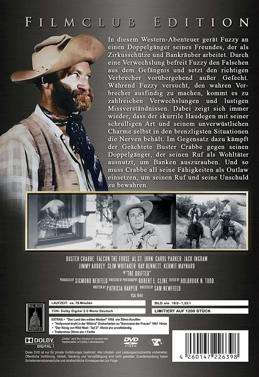 Rückseite einer DVD-Hülle. Ein Mann mit Cowboyhut ist darauf.