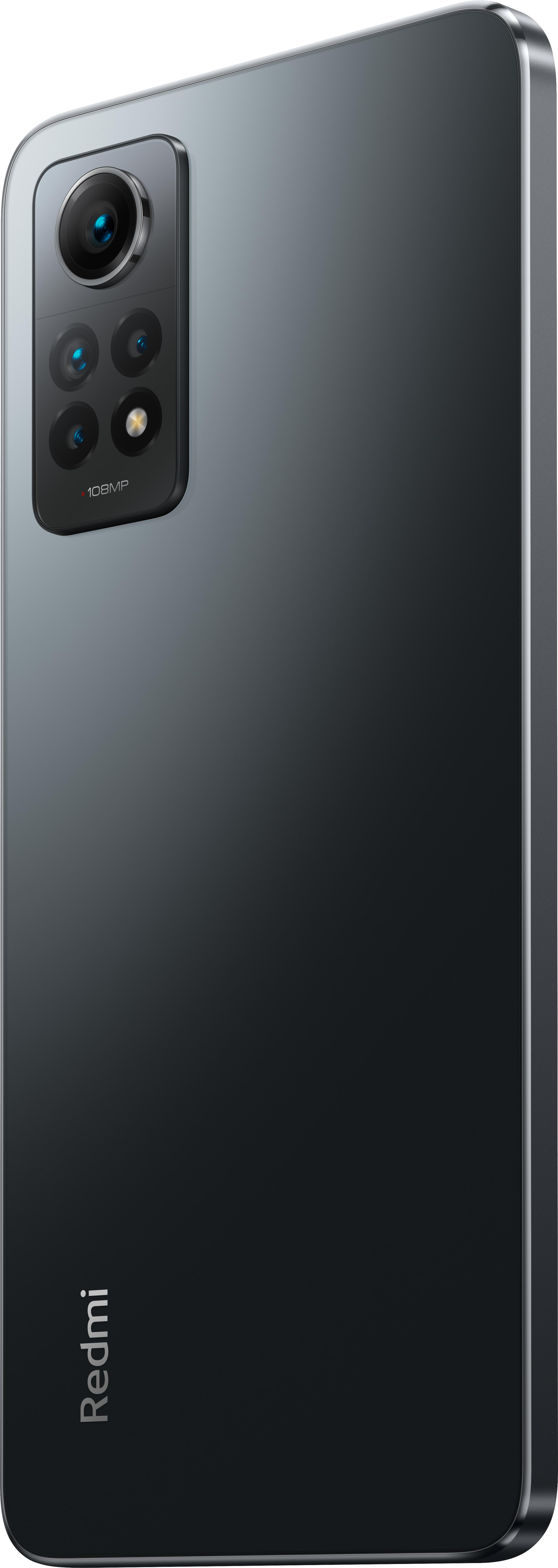 Dunkelgraues Smartphone mit mehreren Rückkameras, Redmi-Logo.