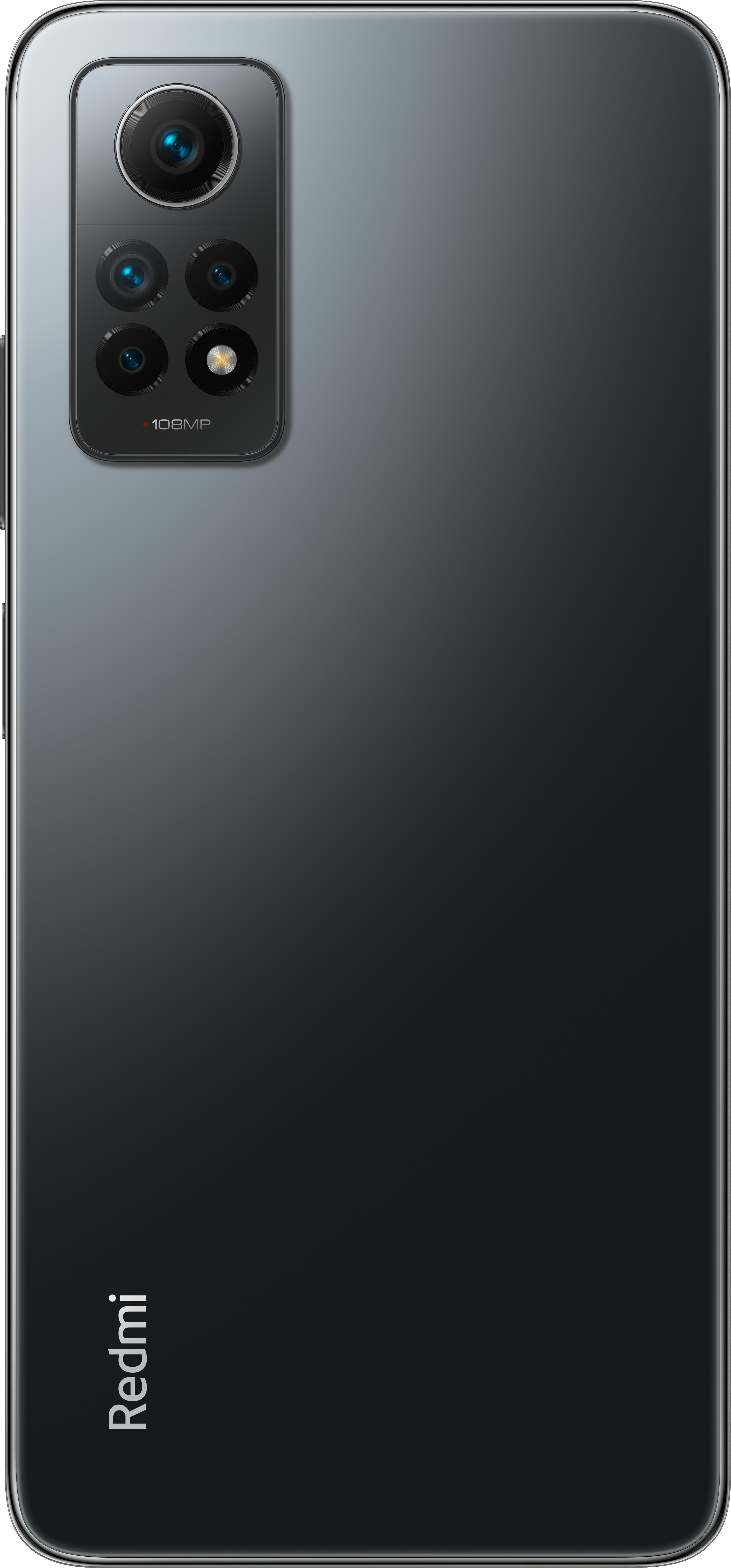 Schwarze Smartphone-Rückseite mit Dreifach-Kamera und Redmi-Logo.