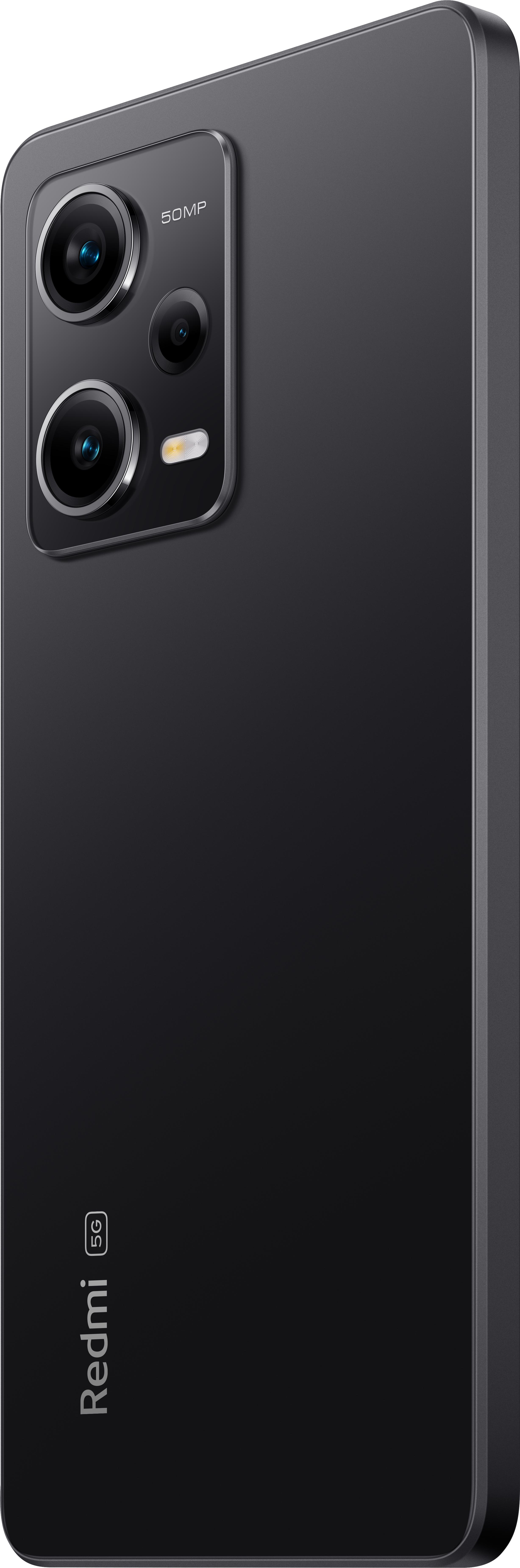 Ein schwarzes Smartphone mit Dreifachkamera und Redmi-Logo.