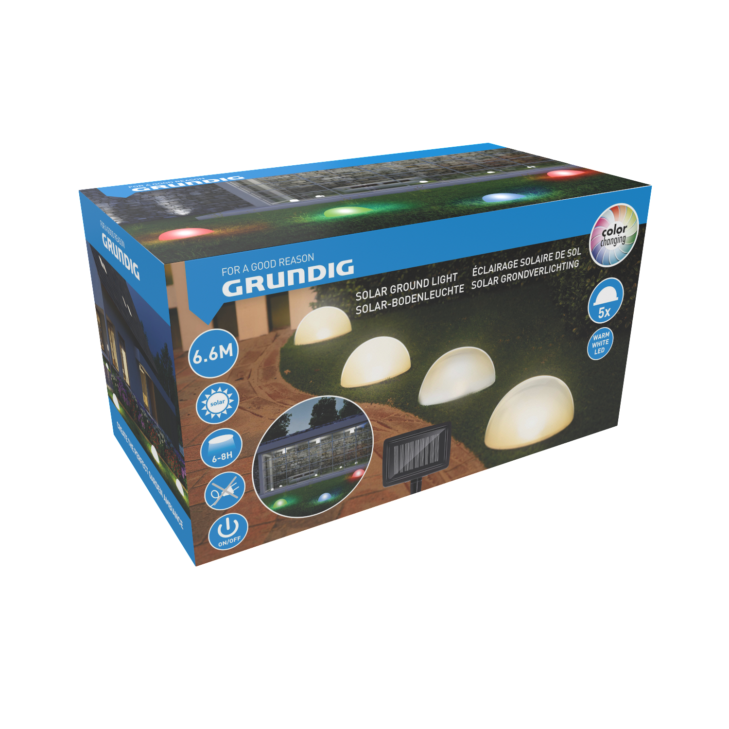 GRUNDIG 5er Set Solar LED Bodenleuchten, Weiß, Warmweiß