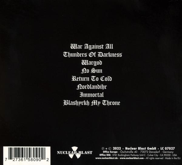 Album-Rückseite mit Songtiteln in weißem Text auf Schwarz. Nuclear Blast-Logo unten.