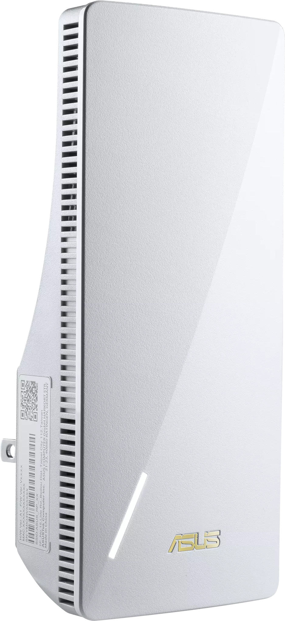 Un prolongateur Wi-Fi rectangulaire blanc avec le logo ASUS.